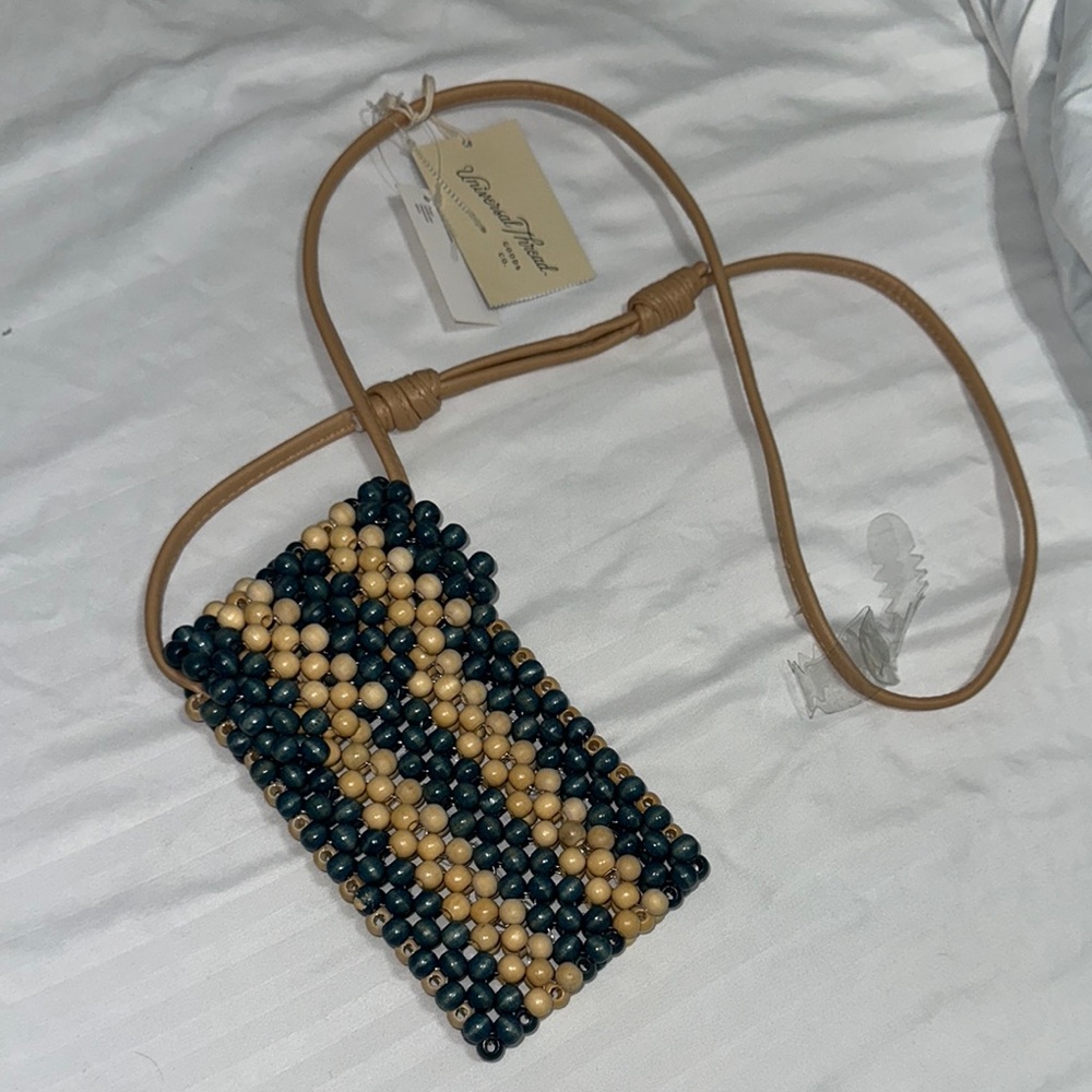 Handcrafted Beaded Crossbody Bag - Black and Beige